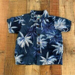RJC made in Hawaii boys short sleeve Hawaiian blue button up with palm trees -6